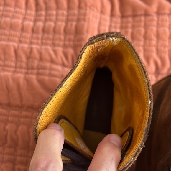 Frye Sabrina 6G Tan Suede/Leather Lace Up Wood Heeled Combat Moto Ankle Booties - Picture 10 of 12
